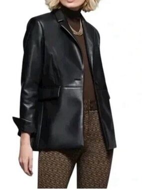 * NWT Cabi James Jacket #4495 Black Faux Leather Vegan Blazer XS Small